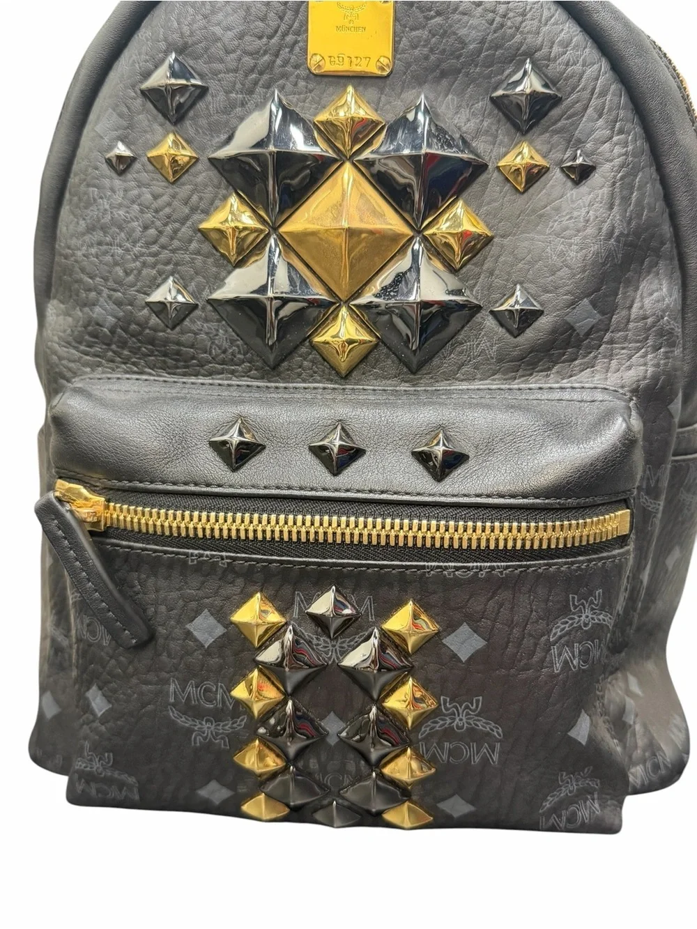 MCM Logogram Visetos Black Leather Backpack